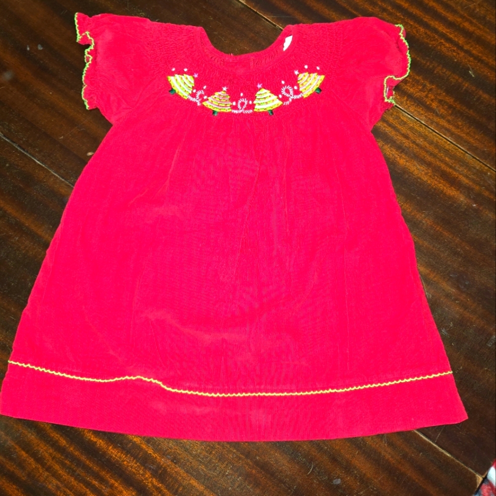 Toffee Apple Red Cordoury Embroidered Christmas Tree 3T